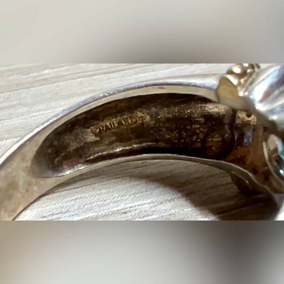 Vintage Designer Signed Sterling Silver & 14k Gold Beaded Blue Topaz Ring - Picture 8 of 11